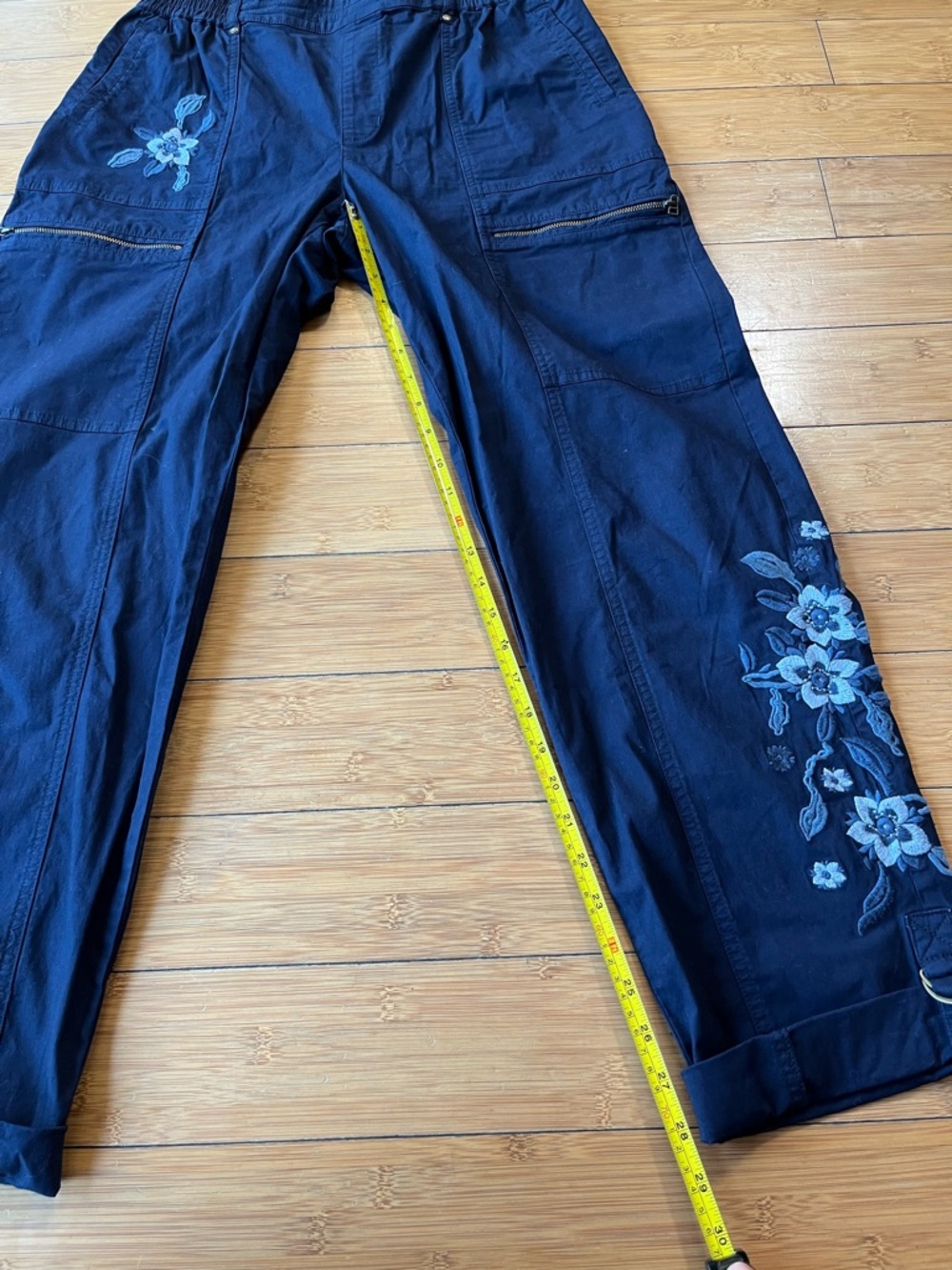 Soft Surroundings Navy Floral Embroidered Cargo Joggers - Picture 9 of 14